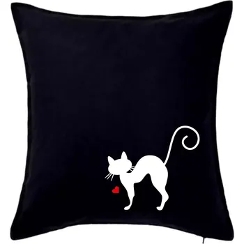 Polštář Zamilovaná kočka prohnutá - Polštář 50x50 - 50x50 - Pouze potah ( Černá )