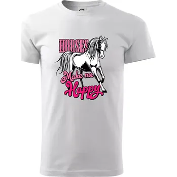 Pánské tričko Horses Make me Happy - Triko extra velké (5-8XL) - 7XL ( Bílá )