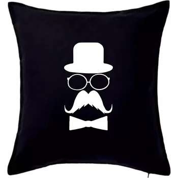 Polštář Mustache pán - Polštář 50x50 - 50x50 - Včetně výplně ( Černá )