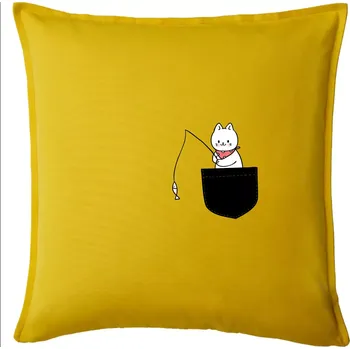 Polštář Kočka s rybou v kapse - Polštář 50x50 - 50x50 - Pouze potah ( Žlutá )