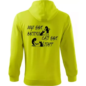 Pánská mikina Dogs have masters, cats have staff - Mikina s kapucí na zip trendy zipper - L ( Limetková )