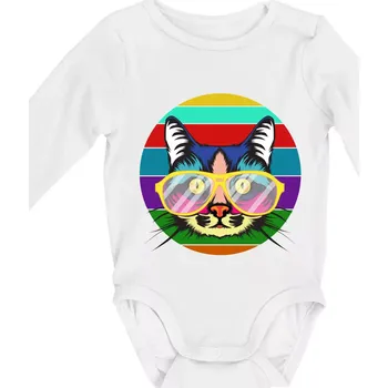 Kočka při barevném západu - Body kojenecké s dlouhým rukávem - Dlouhý r. 3-6 měs ( Bílá )