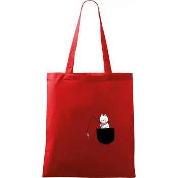 Kočka s rybou v kapse - Taška bavlněná - 42 x 38 cm ( Červená )