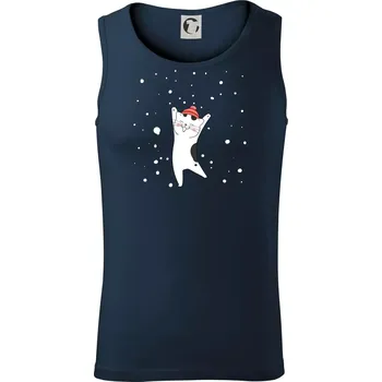 Veselá kočka v zimní čepici - Tílko pánské Core - L ( Námořní modrá (velmi tmavá - téměř černá) )