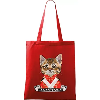 Nákupní taška Napoleon domácí kočka - Taška bavlněná - 42 x 38 cm ( Červená )