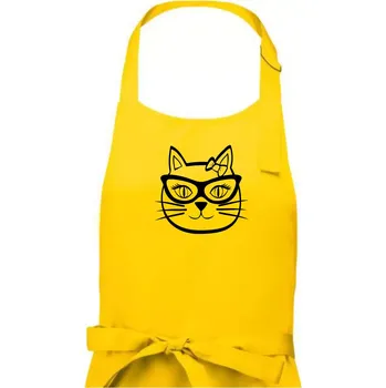 Kuchyňská zástěra Kočičí holka s brýlemi - Pánská zástěra na vaření - Univerzální velikost ( Žlutá )