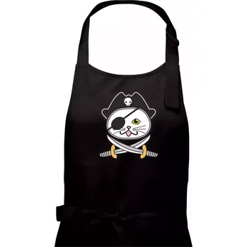 Kuchyňská zástěra Kočičí pirát - Dámská zástěra na vaření - Univerzální velikost ( Černá )