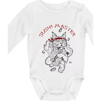 Sushi master kočka - Body kojenecké s dlouhým rukávem - Dlouhý r. do 3 měs ( Bílá )