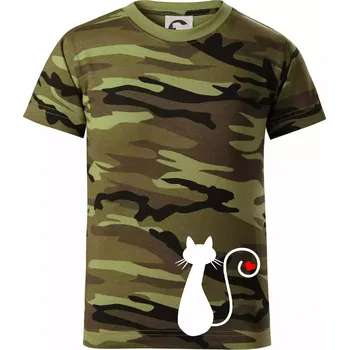 Chlapecké tričko Zamilovaná kočka ocásek - Dětské maskáčové triko - 122 cm/6 let ( Zelený maskáč )