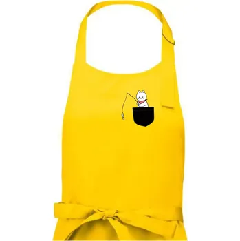 Kuchyňská zástěra Kočka s rybou v kapse - Dámská zástěra na vaření - Univerzální velikost ( Žlutá )