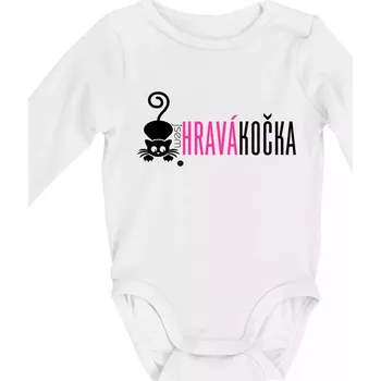 Kojenecké oblečení Jsem hravá kočka - Body kojenecké s dlouhým rukávem - Dlouhý r. do 3 měs ( Bílá )