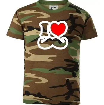 Chlapecké tričko i love mustache - obrys - Dětské maskáčové triko - 146 cm/10 let ( Hnědý maskáč )