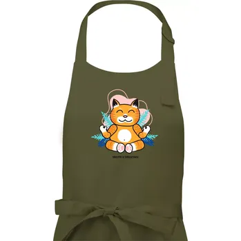 Kuchyňská zástěra Kočka - mistr v meditaci (Pecka design) - Pánská zástěra na vaření - Univerzální velikost ( Khaki )