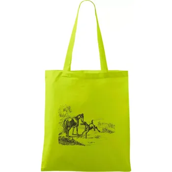 Kůň a hříbě malované - Taška bavlněná - 42 x 38 cm ( Limetková )