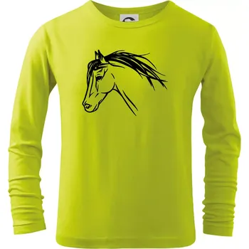 Dětská móda Kůň - hlava celá - Triko dětské Long Sleeve - 104-110cm / 3-4 roky ( Limetková )