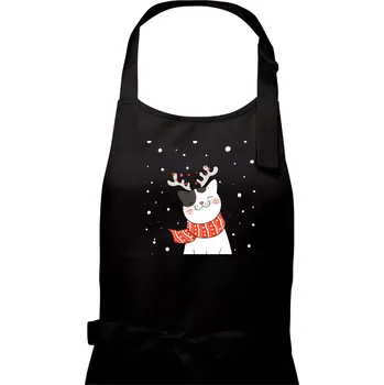 Kuchyňská zástěra Kočka se sobími rohy - Pánská zástěra na vaření - Univerzální velikost ( Černá )