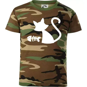 Ryba vs kočka - Dětské maskáčové triko - 104-110cm / 3-4 roky ( Hnědý maskáč )