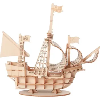 Dřevěná hračka Dřevěné 3D puzzle model Střední lodě 20x18x7.6 cm Montážní stavebnice Loď DIY dekorace na stůl Kreativní dárkové řemeslo