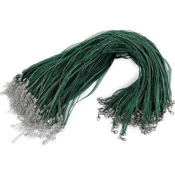 Materiál na výrobu šperku Víceřadá šňůrka s karabinkou z nerezové oceli délka 43 cm Varianta: 16 zelená tm., Balení: 100 ks