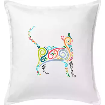 Polštář Kočka barevné křivky - Polštář 50x50 - 50x50 - Pouze potah ( Bílá )
