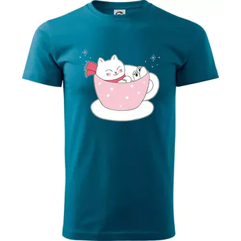 Vánoční kočka v hrnečku - Klasické pánské triko vyšší gramáže - XS ( Petrolejová )