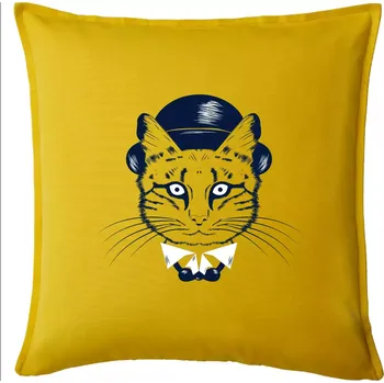 Polštář Kočka hipster s kloboukem - Polštář 50x50 - 50x50 - Pouze potah ( Žlutá )