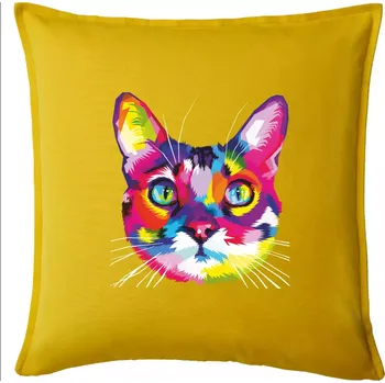Polštář Kočka duhová hlava - Polštář 50x50 - 50x50 - Pouze potah ( Žlutá )