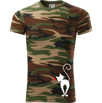 Pánské tričko Zamilovaná kočka zezadu - Army CAMOUFLAGE - L ( Hnědý maskáč )