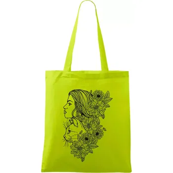 Žena a kočka - kreslená - Taška bavlněná - 42 x 38 cm ( Limetková )