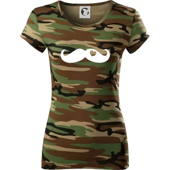 Dámské tričko Mustache love - Dámské maskáčové triko - XS ( Hnědý maskáč )