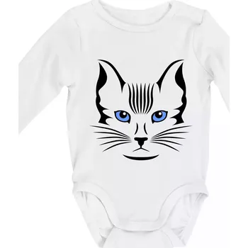 Kočka hlava skica - Body kojenecké s dlouhým rukávem - Dlouhý r. 6-12 měs ( Bílá )