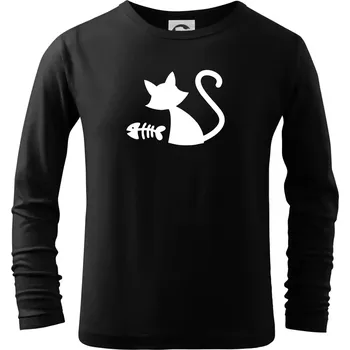 Chlapecké tričko Ryba vs kočka - Triko dětské Long Sleeve - 122 cm/6 let ( Černá )