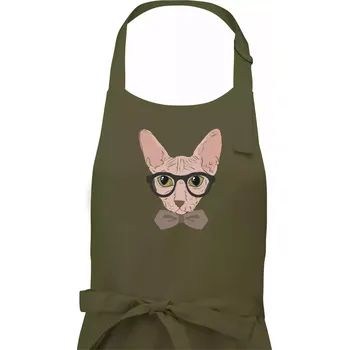 Kuchyňská zástěra Hipster sphynx - Pánská zástěra na vaření - Univerzální velikost ( Khaki )
