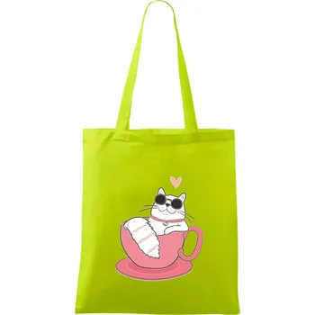 Hustá kočka v hrníčku - Taška bavlněná - 42 x 38 cm ( Limetková )