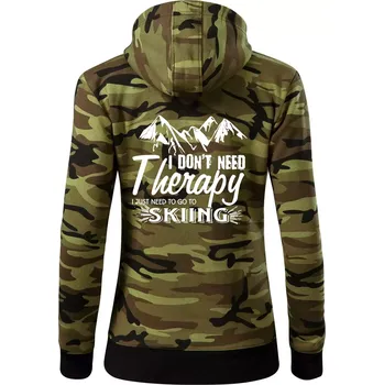 Dámská mikina I dont need therapy - Skiing - Dámská mikina trendy zipper s kapucí - S ( Zelený maskáč )