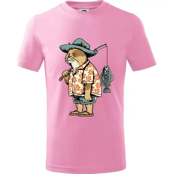Chlapecké tričko Kočka rybářem - Tričko dětské bavlněné - 104-110cm / 3-4 roky ( Růžová )