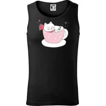 Vánoční kočka v hrnečku - Tílko pánské Core - S ( Černá )