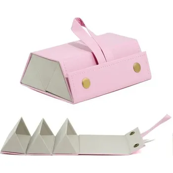 Pouzdro na brýle Kožené skládací pouzdro na 3 brýle 16 x 12,5 x 6 cm Cestovní pevné pouzdro z umělé kůže Organizér na brýle se zavěšením růžová