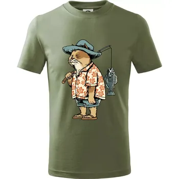 Kočka rybářem - Tričko dětské bavlněné - 104-110cm / 3-4 roky ( Khaki )