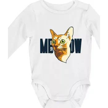 Kojenecký body Kočka meow - Body kojenecké s dlouhým rukávem - Dlouhý r. do 3 měs ( Bílá )