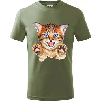 Dětská móda Kočka baf - Tričko dětské bavlněné - 122 cm/6 let ( Khaki )