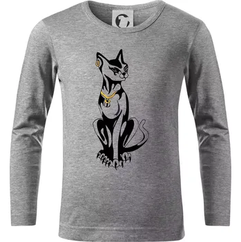 Chlapecké tričko Kočka - Egyptská kočka - Triko dětské Long Sleeve - 122 cm/6 let ( Tmavě šedý melír )