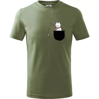 Dětská móda Kočka s rybou v kapse - Tričko dětské bavlněné - 158 cm/12 let ( Khaki )