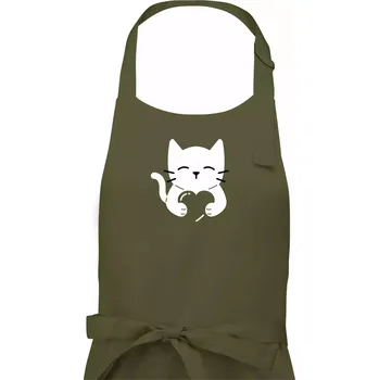 Kuchyňská zástěra Kočka drží srdce - Pánská zástěra na vaření - Univerzální velikost ( Khaki )