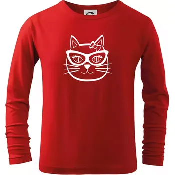 Chlapecké tričko Kočičí holka s brýlemi - Triko dětské Long Sleeve - 122 cm/6 let ( Červená )