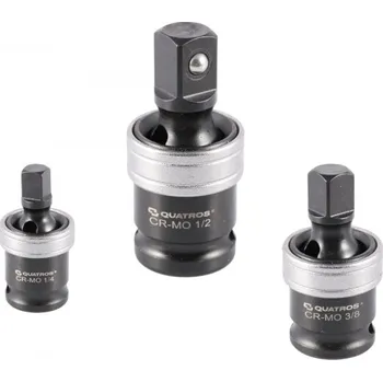 Gola sada Kloubové nástavce, úderové, velikosti 1/4", 3/8", 1/2", sada 3 ks - QUATROS QS50700