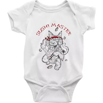 Kojenecký body Sushi master kočka - Body kojenecké s krátkým rukávem - Krátký r. do 3 měs ( Bílá )