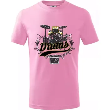 Drums - kreslené bubny - Tričko dětské bavlněné - 146 cm/10 let ( Růžová )