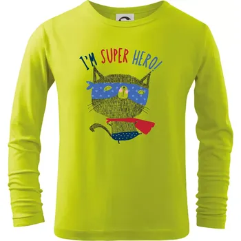 Chlapecké oblečení Super hero kočka - Triko dětské Long Sleeve - 134 cm/8 let ( Limetková )