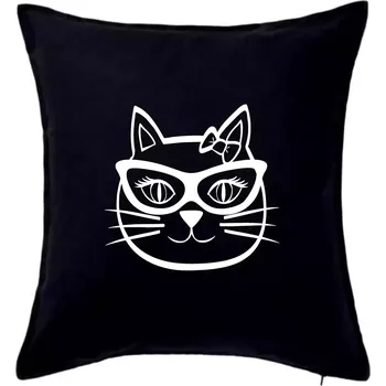 Polštář Kočičí holka s brýlemi - Polštář 50x50 - 50x50 - Pouze potah ( Černá )